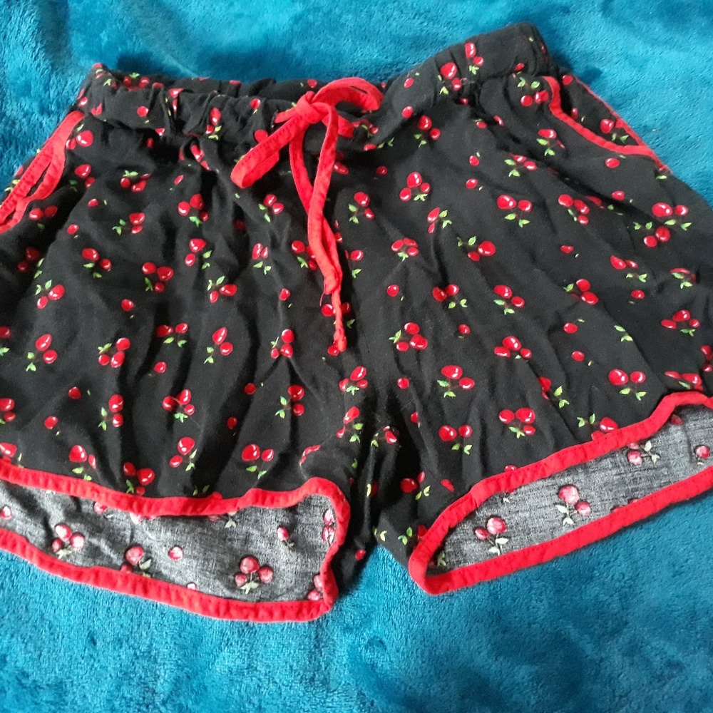 Red Cherry Cherries Short Shorts on Black Pin up